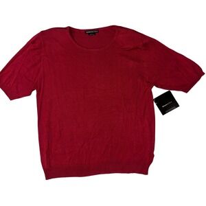 Theomiles Collection Cranberry 100% Silk  Travels Abroad Knit Top Size Large NEW